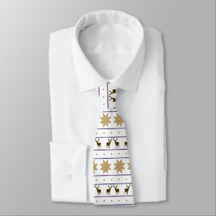 Gold Snowflake Deer Nordic Pattern Tie