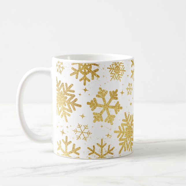 Gold Snowflake Elegance – Classic Mug (Left)