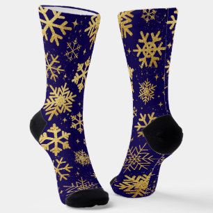Gold Snowflake Elegance – Holiday Crew Socks
