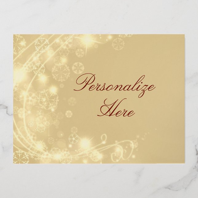 Gold snowflake elegant subtle winter  foil holiday postcard (Front)