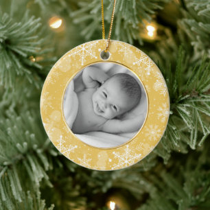 Gold Snowflake Frame Photo Template Ceramic Ornament