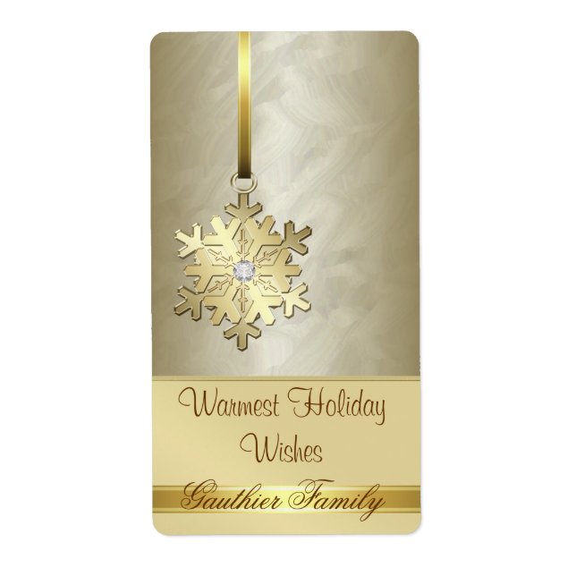Gold Snowflake Gold Foil Diamond Wine Label (Front)