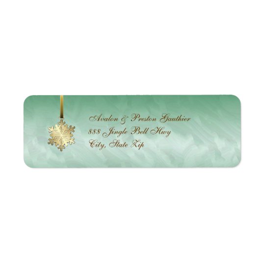 Gold Snowflake Green Holiday Address Labels