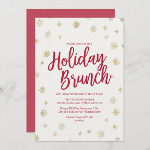 Gold Snowflake Holiday Brunch Invitation