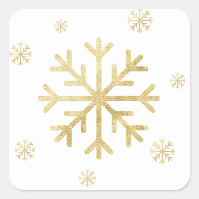 Gold Snowflake Holiday Pretty Christmas Square Sticker (Front)