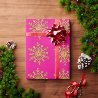 Gold Snowflake Hot Pink Wrapping Paper