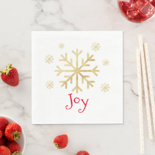 Gold Snowflake Joy Pretty Red Christmas Holiday Napkin