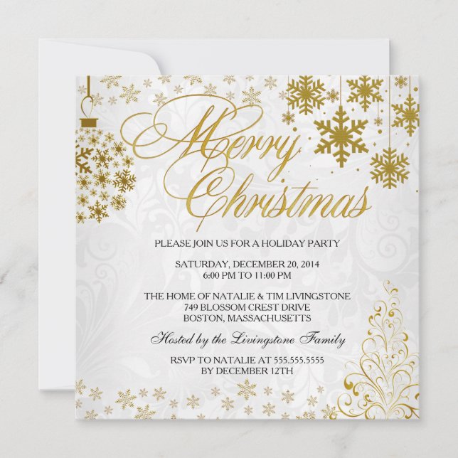 Gold Snowflake Merry Christmas Holiday Invitation (Front)
