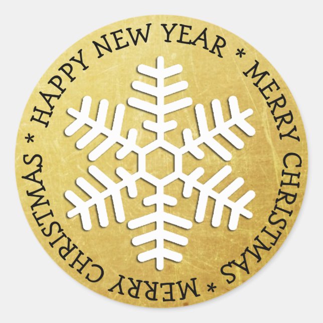 Gold Snowflake Merry Christmas Sticker (Front)
