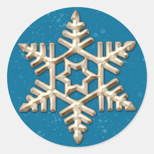 Gold Snowflake on Blue Holiday Stickers (Front)
