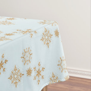 Gold Snowflake on Frosty Blue Christmas Pattern Tablecloth