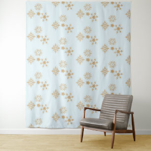 Gold Snowflake on Frosty Blue Christmas Pattern Tapestry