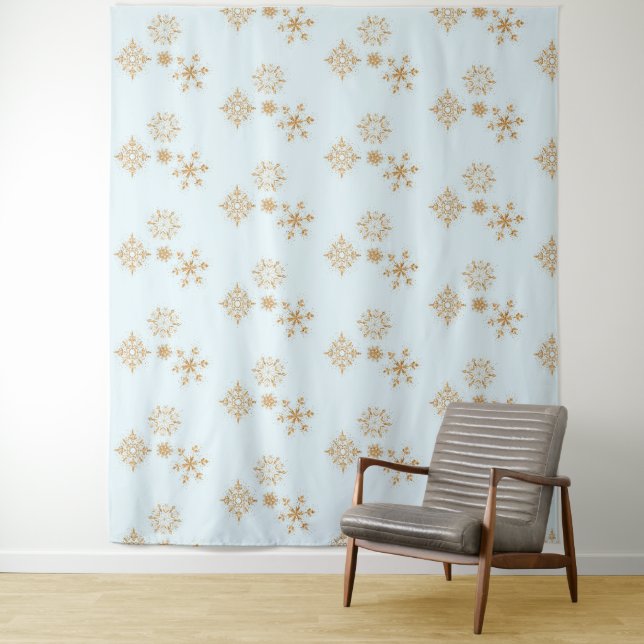 Gold Snowflake on Frosty Blue Christmas Pattern Tapestry (In Situ)