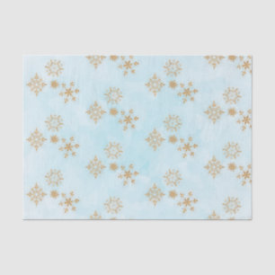 Gold Snowflake on Frosty Blue Christmas Pattern Tissue Paper