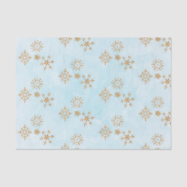 Gold Snowflake on Frosty Blue Christmas Pattern Tissue Paper (Front)