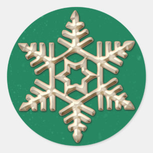 Gold Snowflake on Green Holiday Classic Round Sticker