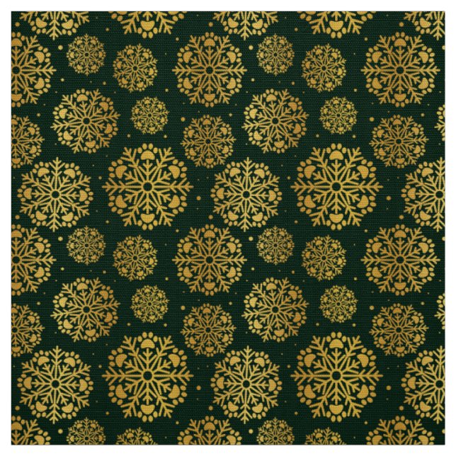 Gold Snowflake on green with paw print pattern Fabric (Swatch)