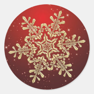 Gold snowflake on red Christmas Sticker
