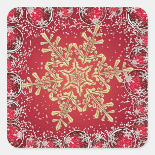 Gold snowflake on red Christmas Sticker