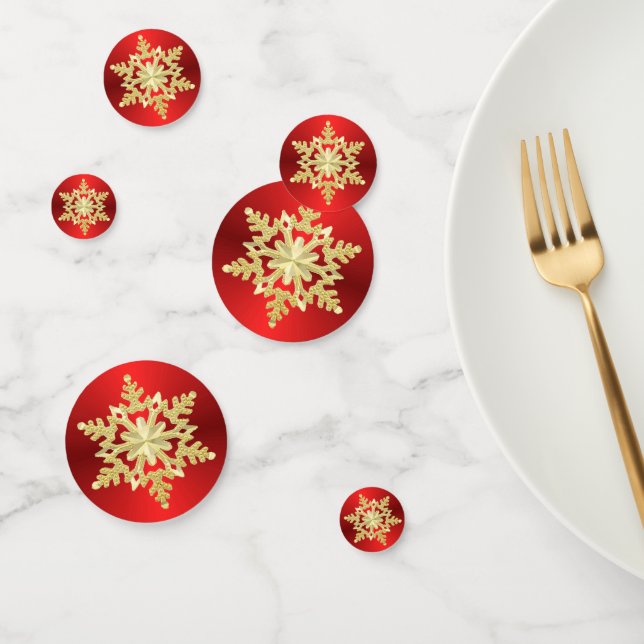 Gold Snowflake on Red Confetti (Group)