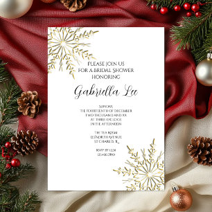 Gold Snowflake on White Winter Bridal Shower Invitation