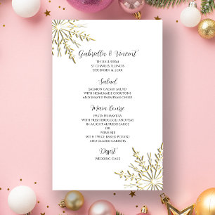 Gold Snowflake on White Winter Wedding Menu
