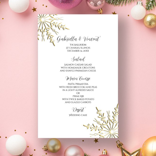 Gold Snowflake on White Winter Wedding Menu (Creator Uploaded)