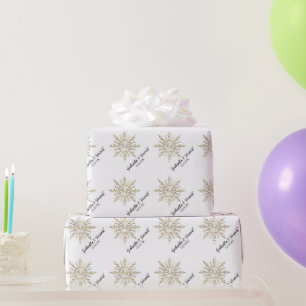 Gold Snowflake on White Winter Wedding Wrapping Paper