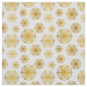 Gold snowflake on white with fish scales pattern fabric