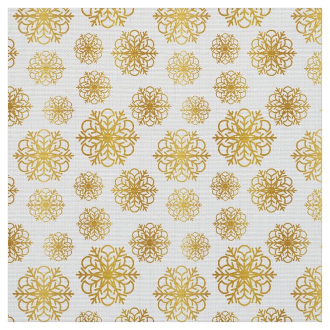 Gold snowflake on white with fish scales pattern fabric (Swatch)