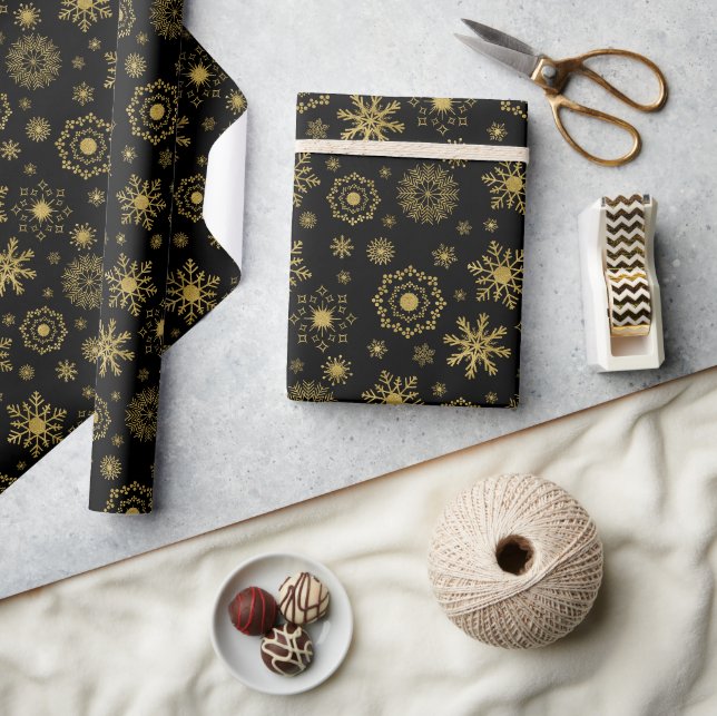 Gold Snowflake Ornament Christmas Wrapping Paper (Crafts)