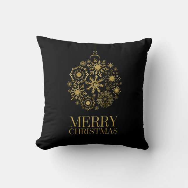 Gold Snowflake Ornament Merry Christmas Pillow (Front)