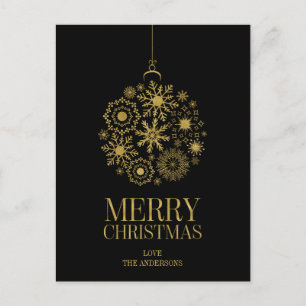 Gold Snowflake Ornament Merry Christmas Postcard