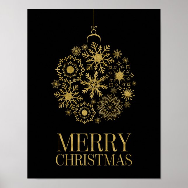 Gold Snowflake Ornament Merry Christmas Poster (Front)