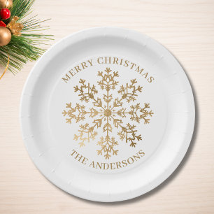 Gold Snowflake Personalised Christmas  Paper Plate