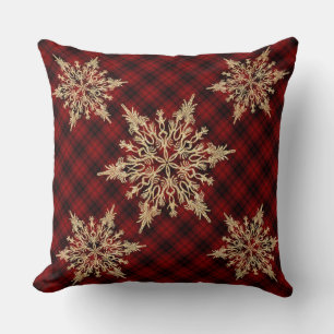 Gold Snowflake Plaid Pillow Christmas