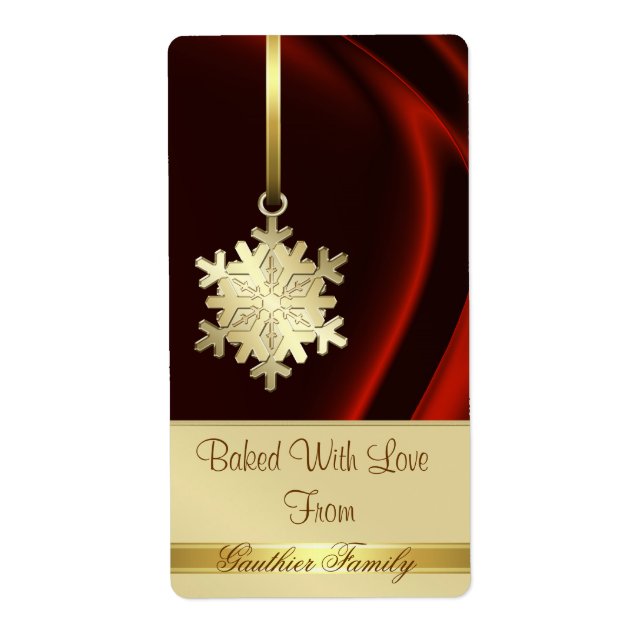 Gold Snowflake Red Silk Holiday Baking Label (Front)