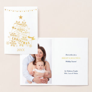 Gold Snowflake Retro Christmas Tree Foil Card