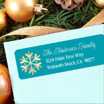 Gold Snowflake Simple Modern Turquoise Address Return Address Label<br><div class="desc">A bold, simple, graphic visual of a faux gold foil snowflake, white calligraphy script, and playful, whimsical white typography overlay a turquoise blue background. Help usher in the Christmas, Hanukkah, and New Year holiday season whenever you use this stylish and modern custom return address label. Personalize with your name and...</div>