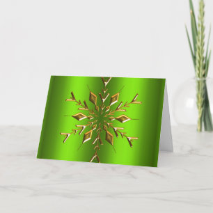Gold Snowflake Star Green Christmas Card