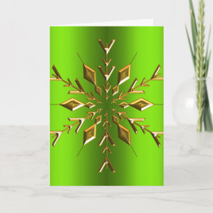 Gold Snowflake Star Green Christmas Card