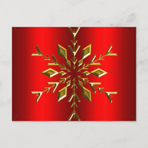 Gold Snowflake Star on Red Christmas Postcard