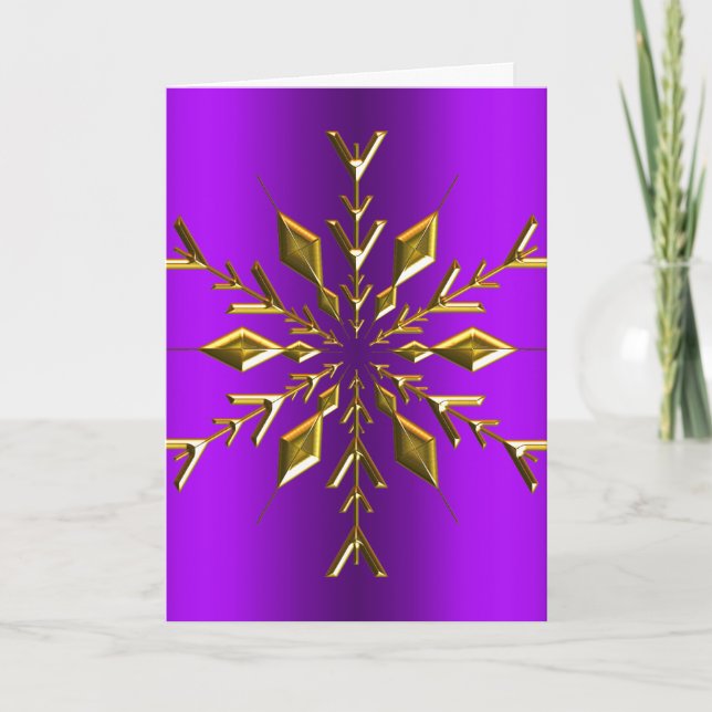 Gold Snowflake Star Purple Christmas Card (Front)