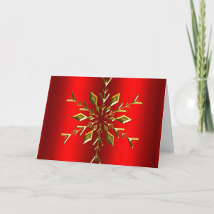 Gold Snowflake Star Red Christmas Card