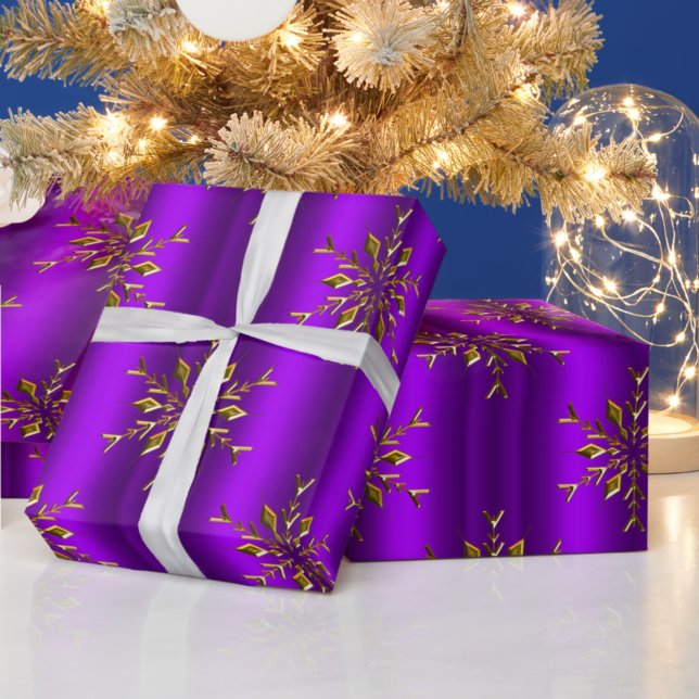 Gold Snowflake Stars on Purple Christmas Wrapping Paper (Creator Uploaded)
