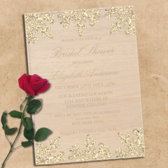 Gold Snowflake Winter Bridal Shower Acrylic Invitations (Creator Uploaded)