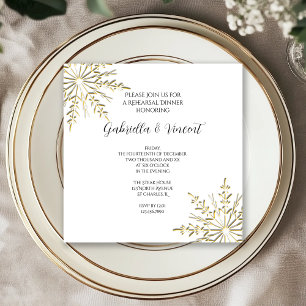 Gold Snowflake Winter Wedding Rehearsal Dinner Invitation