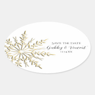 Gold Snowflake Winter Wedding Save the Date Oval Sticker