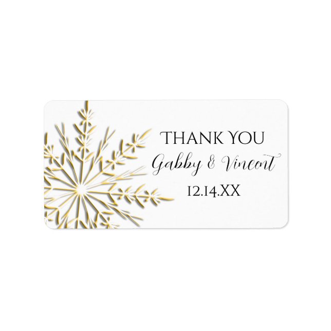 Gold Snowflake Winter Wedding Thank You Favor Tag (Front)