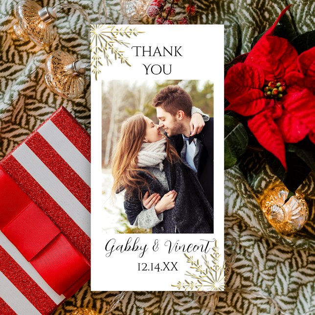 Gold Snowflake Winter Wedding Thank You Photo Card (Creator Uploaded)